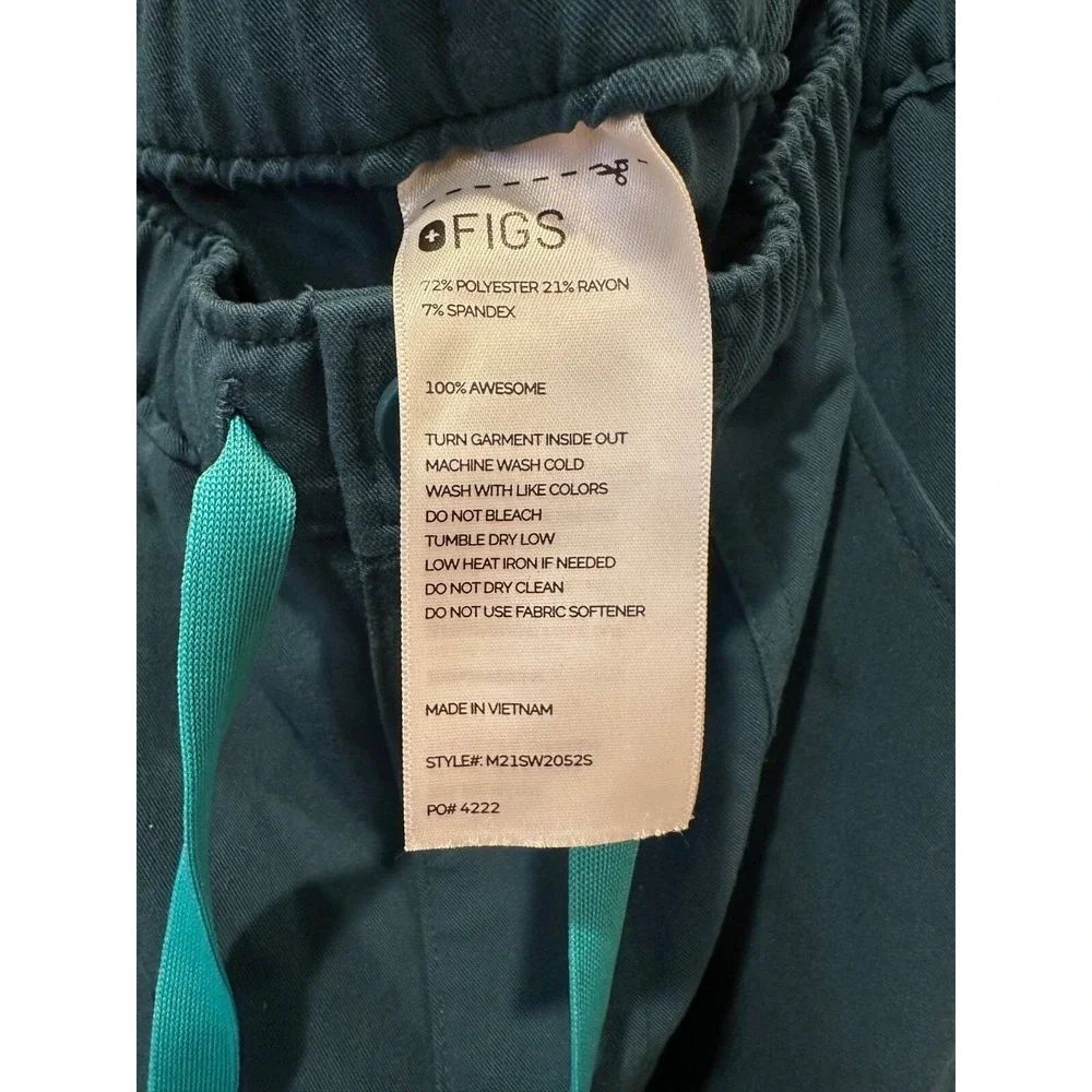 FIGS Cairo Slim Zip Fly Cargo Scrub‎ Pants Teal Mens Small/XS Tall Straight Leg